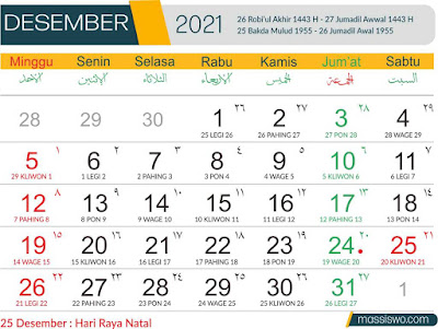 Template Kalender 2021 Bulan Desember