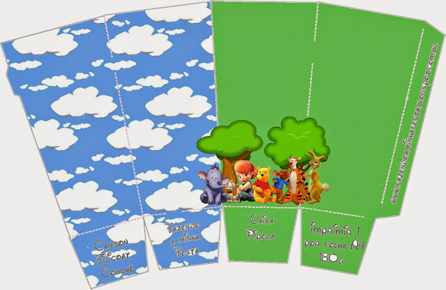Winnie the Pooh: Cajas para Imprimir Gratis. Cajas para palomitas de maíz = pop corns = poporopos de Winnie the Pooh