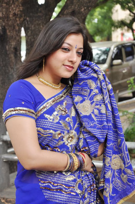 keerthi chawla spicy in blue saree hot photoshoot