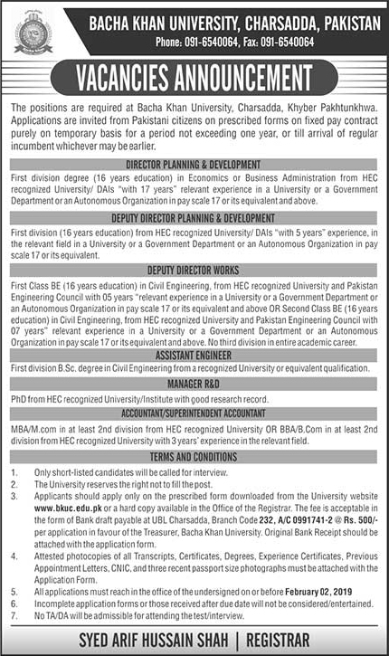 Bacha Khan University Charsadda Announced Jobs in Charsadda KPK