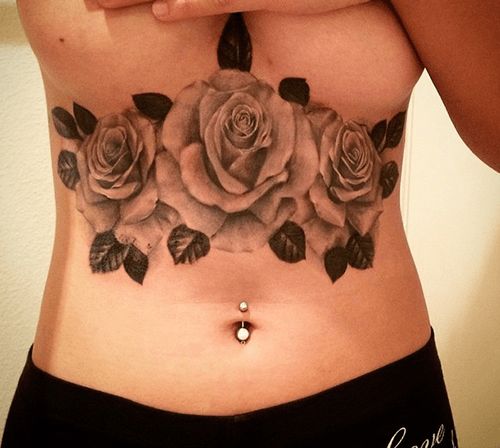 Colorful Stomach Rose Tattoos