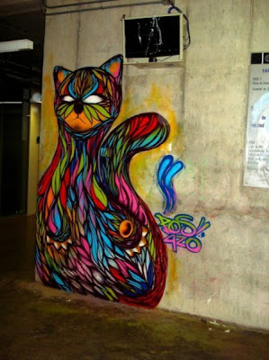 Arte urbano mural de gato