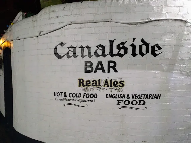 White wall of the Canalside Bar in Birmingham, England