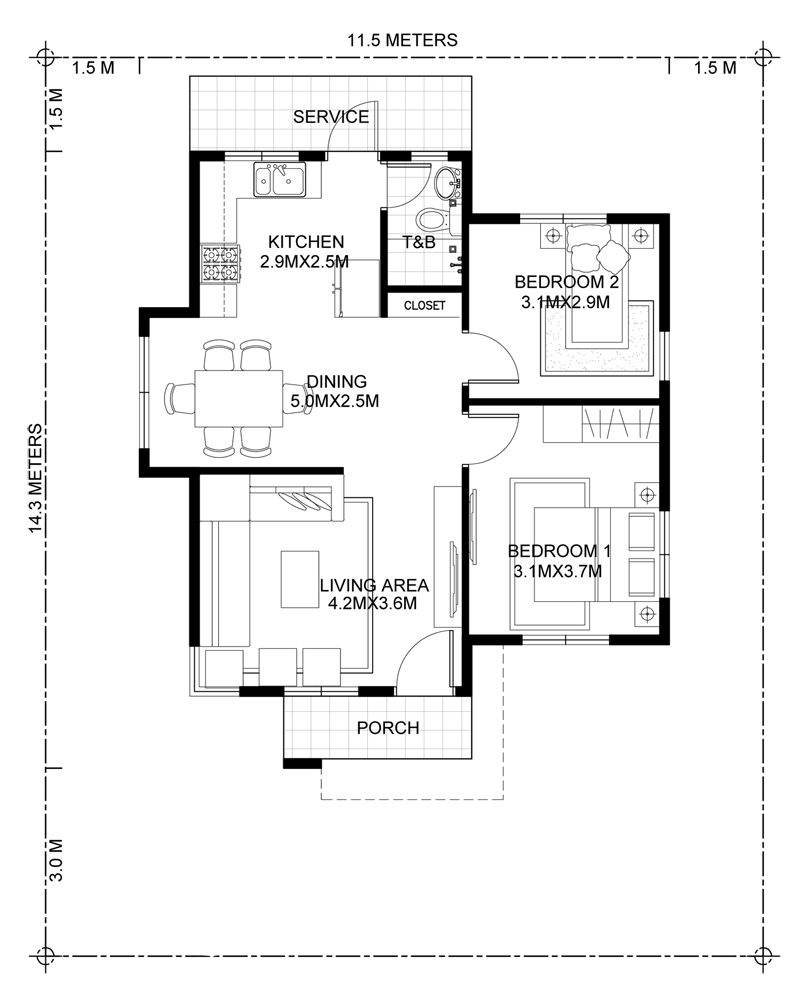 2 Bedroom Small House Design With Floor Plan - Top Small House Design ...