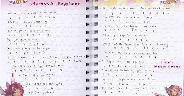 Not Angka Pianika Payphone Maroon 5 Pianika Recorder