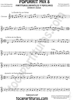 Mix 8 Partitura de Trompeta y Fliscorno La Escaleritas con Notas, La Reina de los Mares, Polka Popurrí 8 Sheet Music for Trumpet and Flugelhorn Music Scores  Mix 8 Partitura de Clarinete La Escaleritas con Notas, La Reina de los Mares, Polka Popurrí 8 Sheet Music for Clarinet Music Score