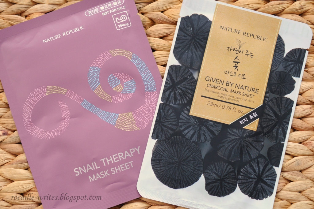 Rocaille Writes Korean Sheet Masks Nature Republic Snail Therapy & Charcoal
