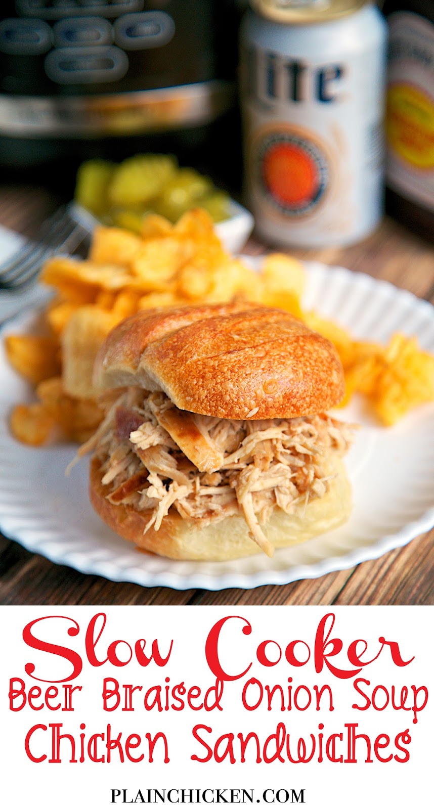 Slow Cooker Beer Braised Onion Soup Chicken Sandwiches Plain Chicken®