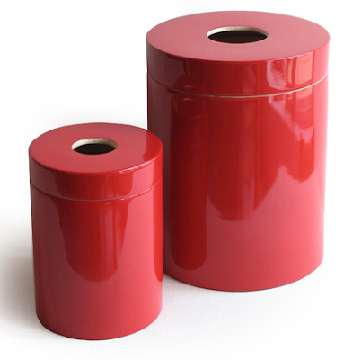 trash bins, two sizes, red, made from bamboo