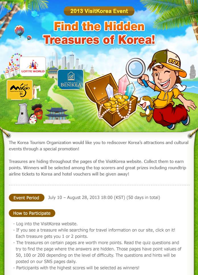 Get treasure. Ticket to Korea.