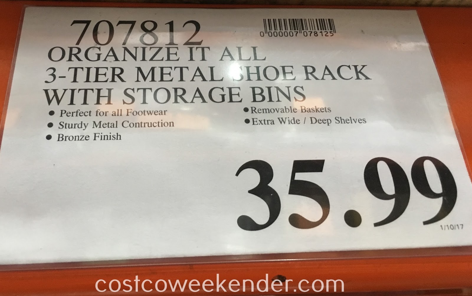 Organize It All 3Tier Metal Shoe Rack with Storage Bins Costco Weekender