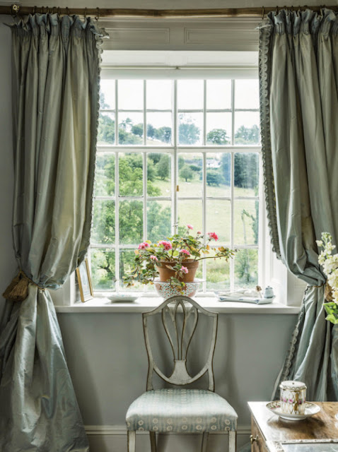 silk taffeta curtains - english country home