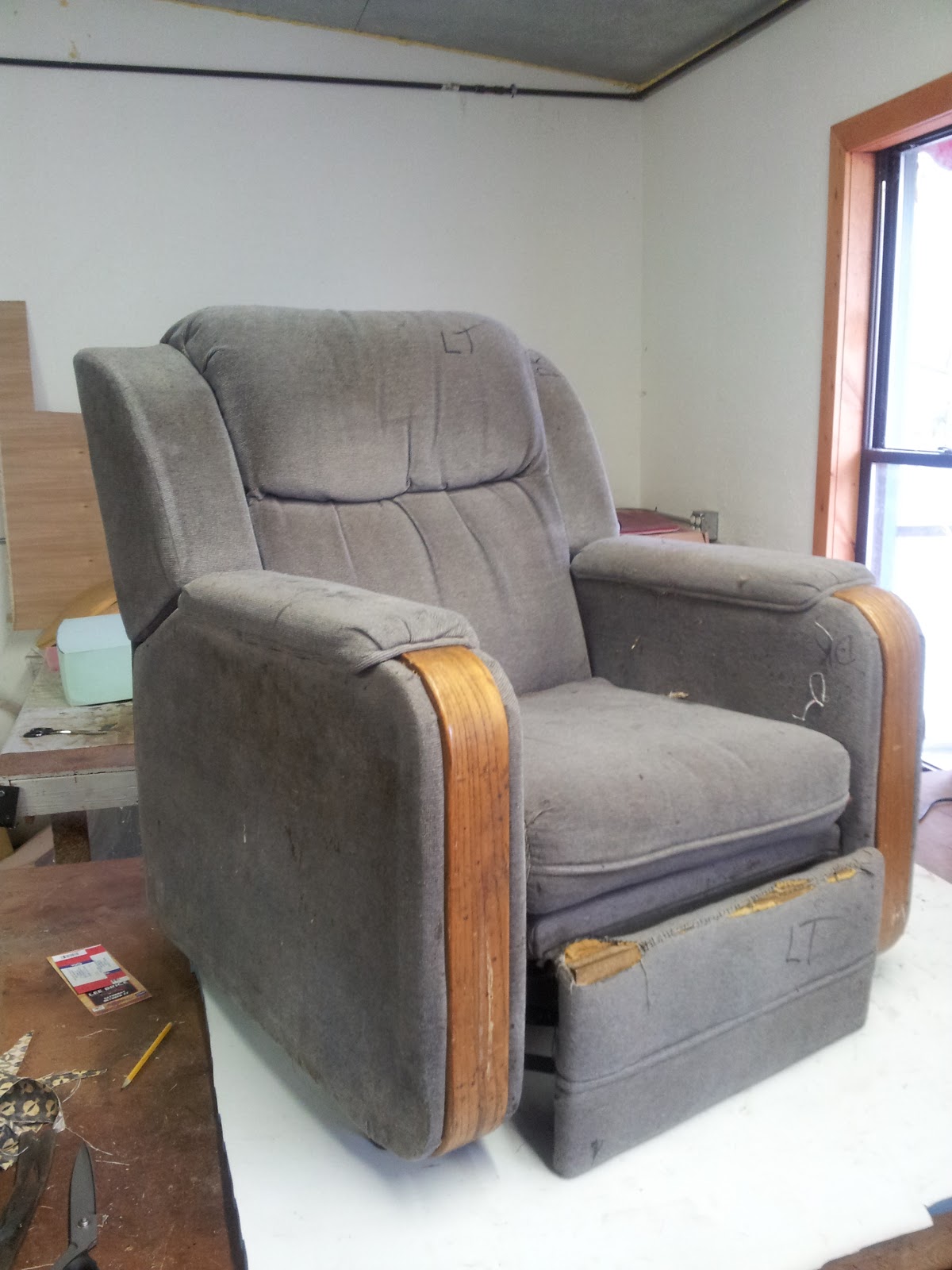 Homestyle Custom Upholstery and Awning Recliner Recovered in Two Tone
