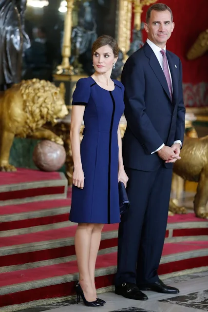 Queen Letizia and King Felipe at the audience held on the occasion of the Spanish National Day at the Royal Palace