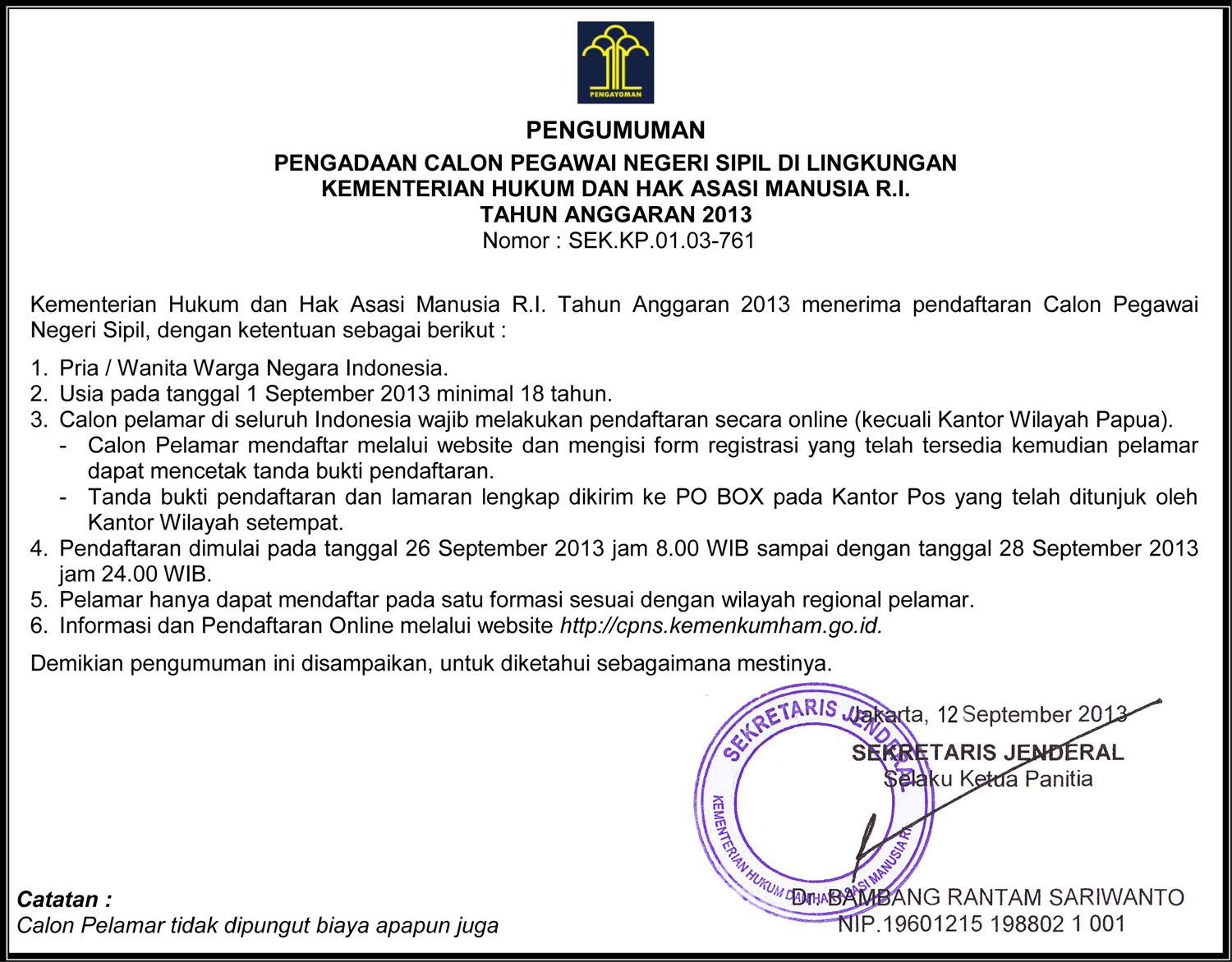 LOWONGAN CPNS KEMENKUMHAM KEMENTERIAN HUKUM DAN HAM - MedanLoker.Com