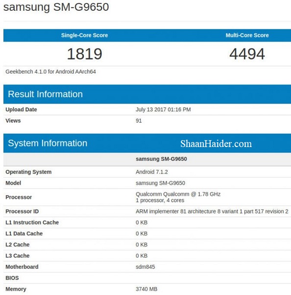 Samsung SM-G9600 and SM-G9650 with Snapdragon 840 and 845 SoC, 4GB RAM leaked on Geekbench