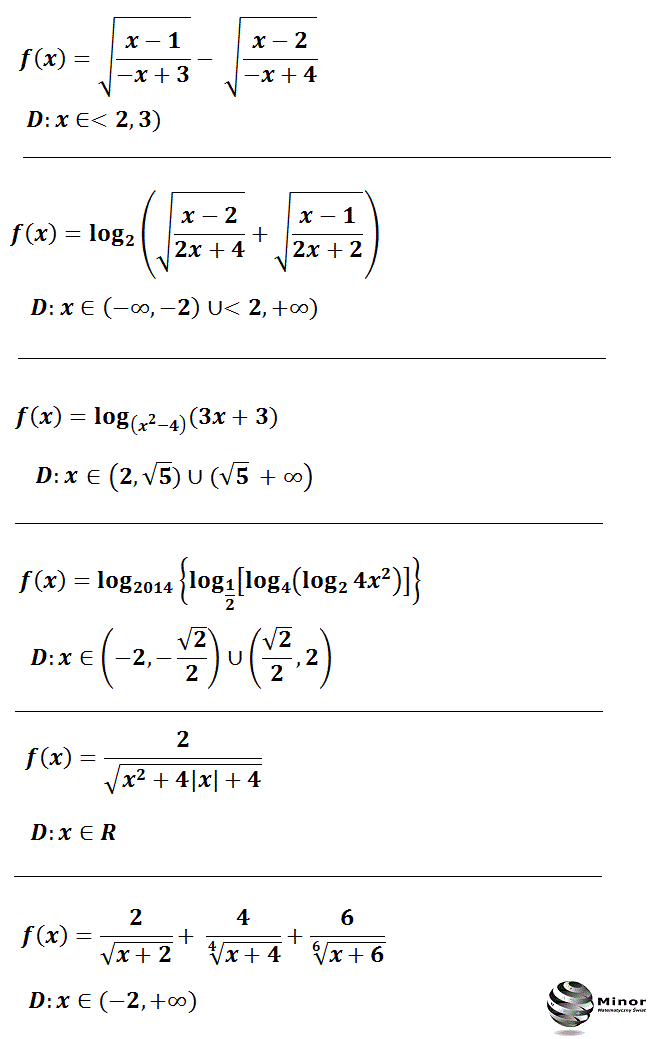 Wyznaczanie dziedziny funkcji w przykładach