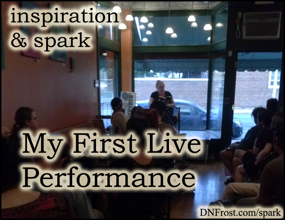 My First Live Performance: reading at a creative expo http://www.dnfrost.com/2014/08/my-first-live-performance-inspiration.html #TotKW Inspiration and spark by D.N.Frost @DNFrost13 Part of a series.