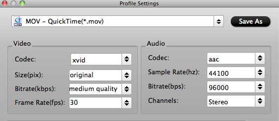 QuickTime Video Settings