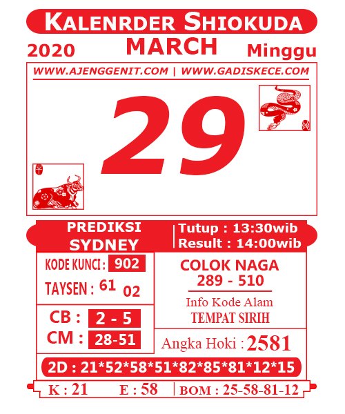 Syair Sydney 29 Maret 2020 Prediksi Sdy 29 Maret Ubertoto