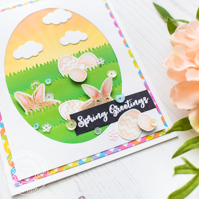 Sunny Studio Stamps: Spring Greetings Stitched Ovals Spring Themed Card by Mona Toth
