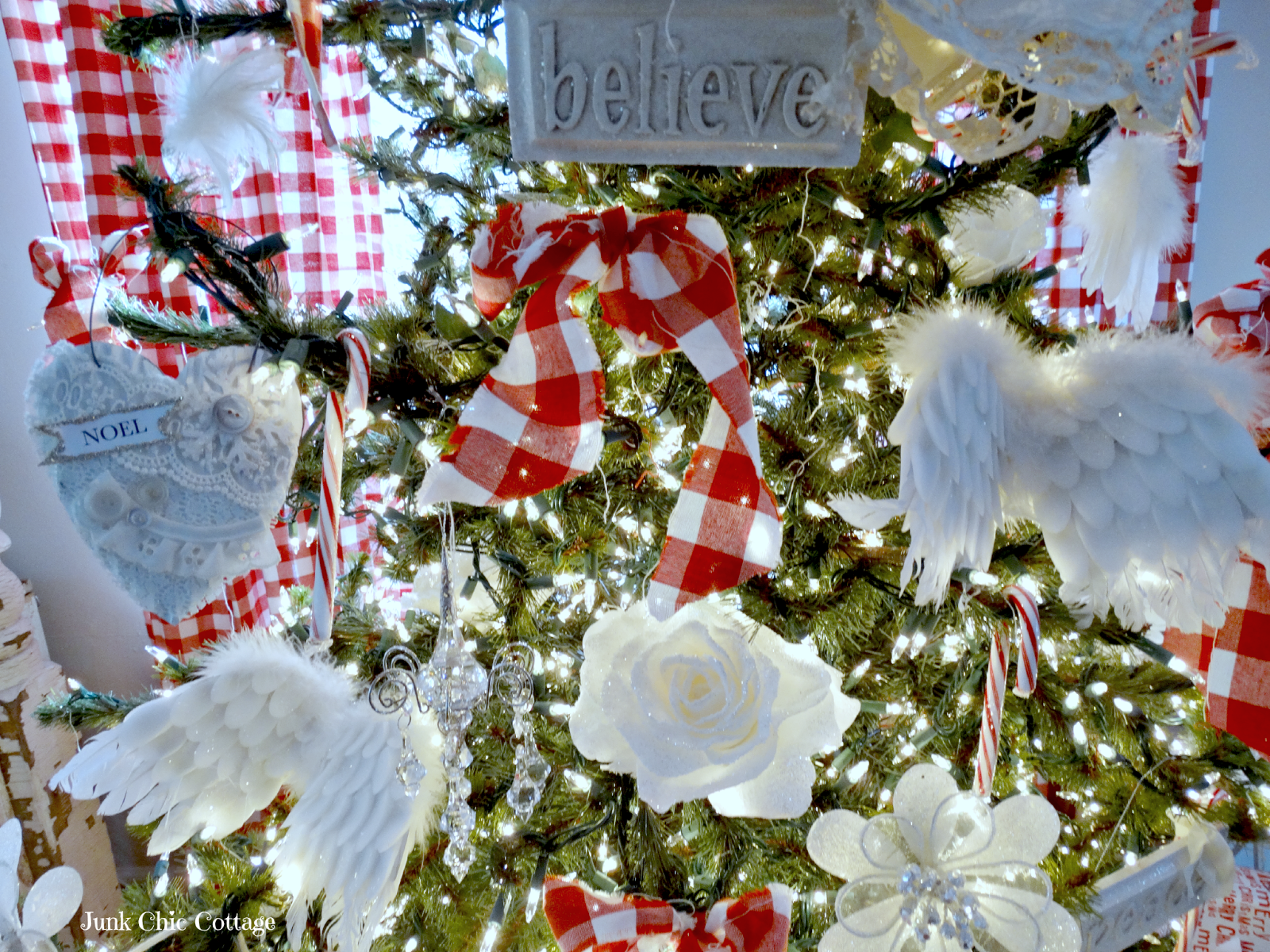 Red and White Buffalo Check Christmas Tree- Junk Chic Cottage-How I Found My Style Sundays Christmas Edition- From My Front Porch To Yours