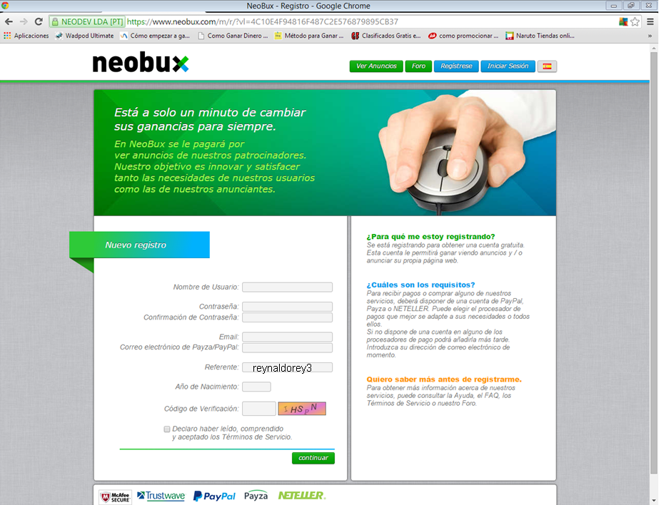 Необук. Neteller, Skrill, PAYPAL. Register (New users only). Neobux logo.