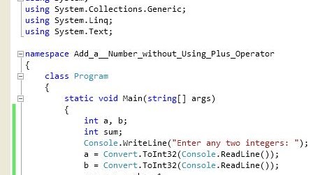 Program To Add a Two Numbers Without Using Plus Operator in C#.Net