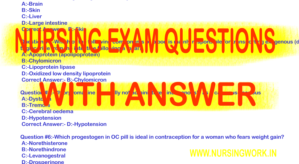 Staff Nurse Exam Question Answers