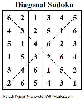 Diagonal Sudoku (Mini Sudoku Series #17) Solution