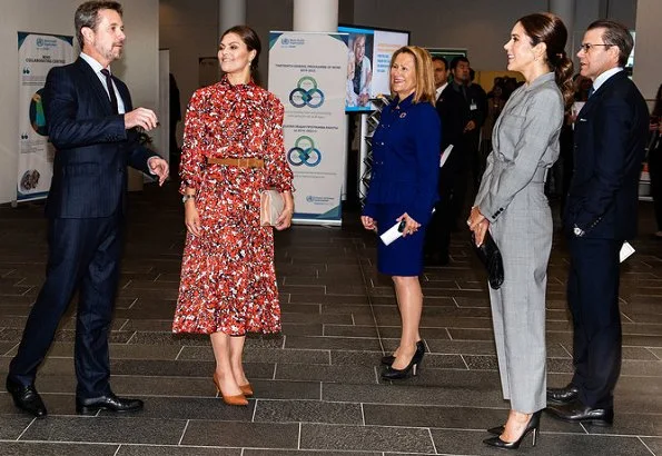 Crown Princess Mary wore a Max Mara jumpsuit. Crown Princess Victoria wore a floral print dress by Dagmar