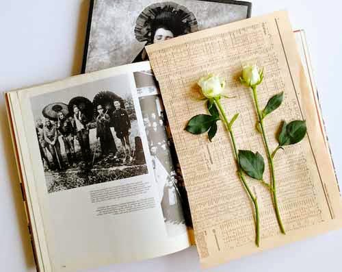 Bạn đặt hoa trên 1 tờ báo, xếp tách ra không để dính vào nhau vào bên trong quyển sách như hình.