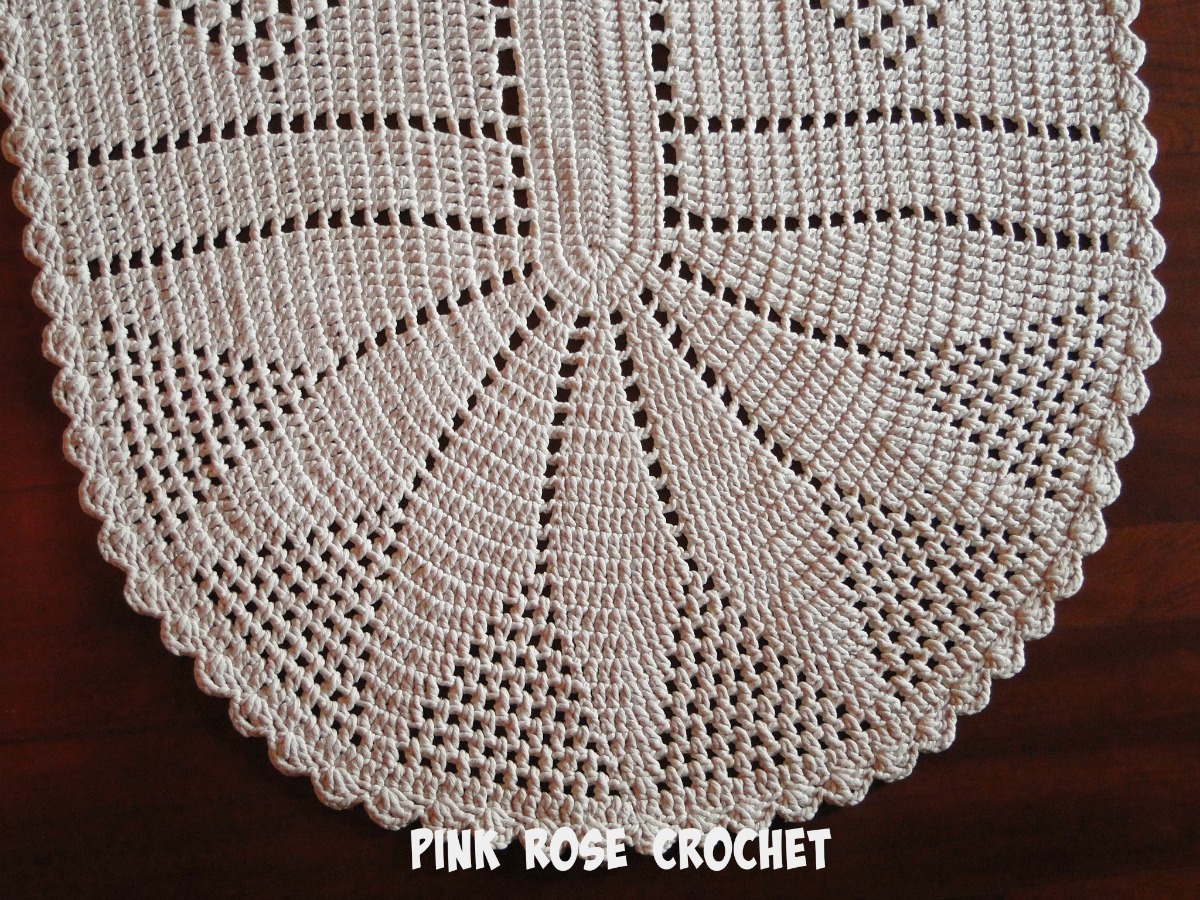 Pink Rose Crochet Tapete de Barbante Oval Rug