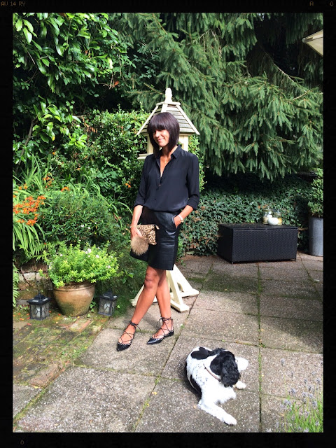 My Midlife Fashion, Zara, Ghillie Lace Up Flats, Pleather, Leather A Line Skirt, Silk Blouse, Leopard Print Clutch