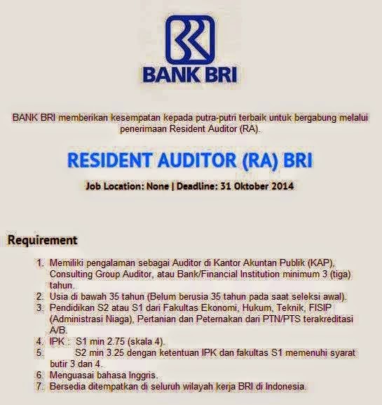 Lowongan Kerja Bank Terbaru Bri Oktober 2014 Lowongan 
