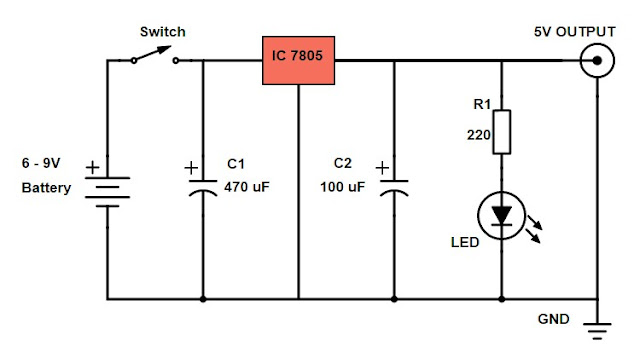 DIY Power Bank Circuit Diagram Using 7805 Voltage Regulator IC - ELEXWARE