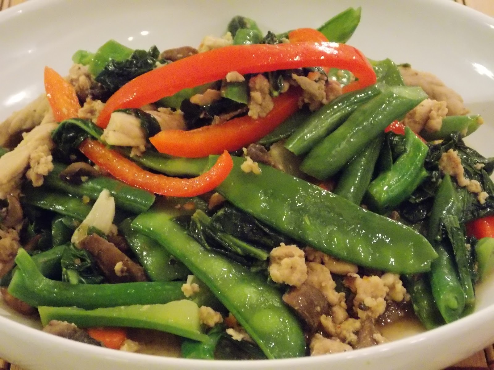 StirFry FRENCH BEANS n GREEN BEANS n KAILAN with MUSHROOM n CHICKEN