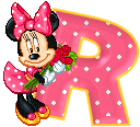 Alfabeto animado de Minnie Mouse con ramo de rosas R. 