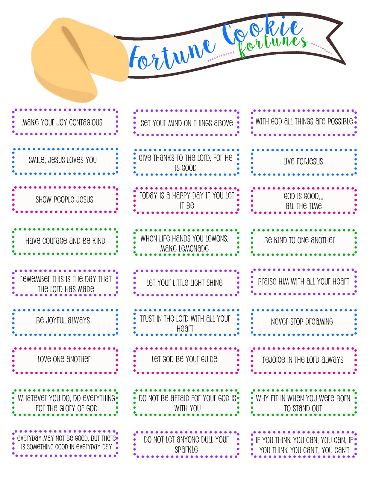 Fortune Cookie Messages Printable