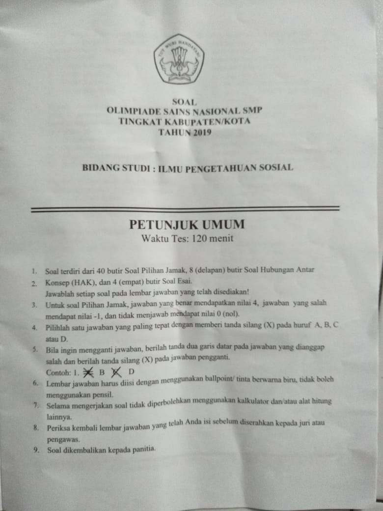 Soal Dan Kunci Jawaban Osn Ips Smp Tingkat Kabupaten Kota Tahun 2019 Mgmp Ips Indramayu