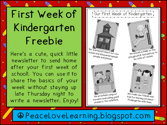 First Week Newsletter Freebie from Peace, Love & Learning