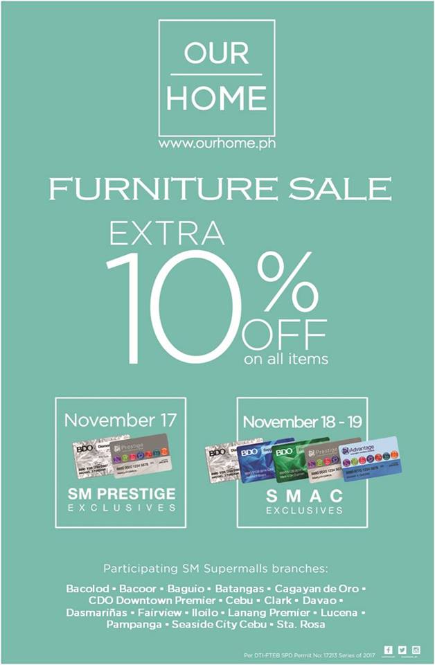 Manila Shopper Our Home 3day Furniture SALE Nov 2017