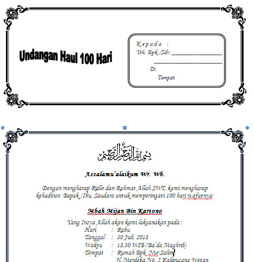 Contoh Undangan Tahlil Lengkap Haul 40 Hari, 100 Hari dan