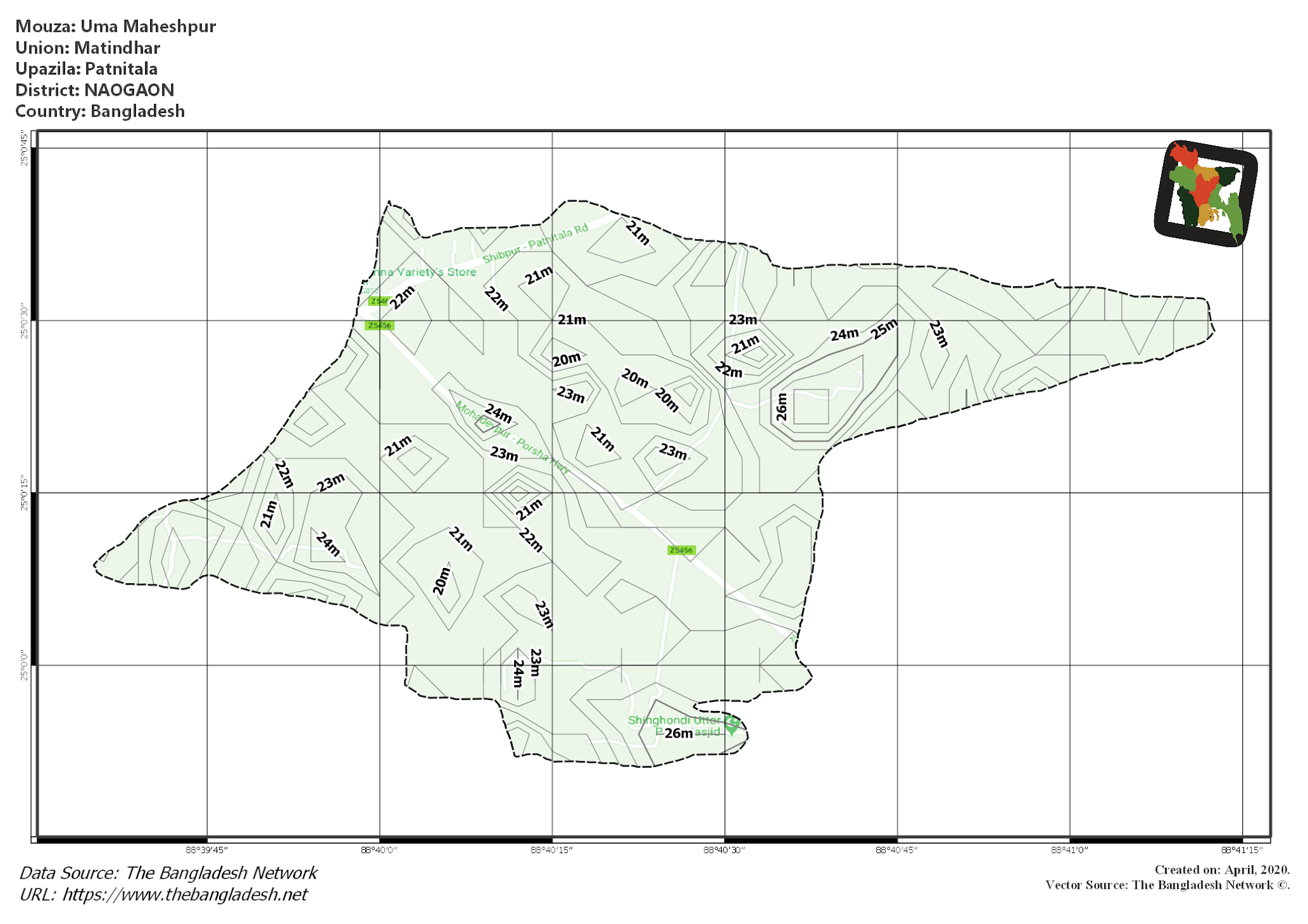 Map of Uma Maheshpur Mouza of Patnitala Upazila, NAOGAON, Bangladesh.