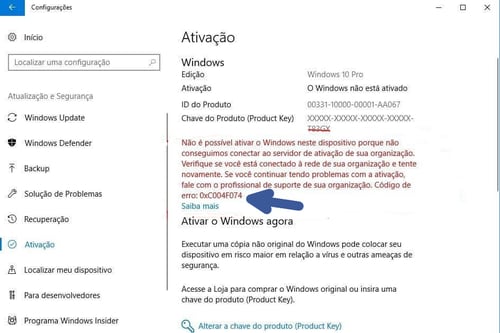 Como resolver o erro 0xc004f074