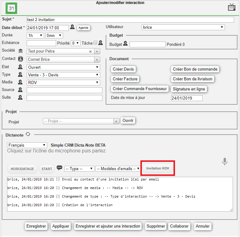 Comment utiliser Simple CRM ? Comment envoyer une invitation à un rendezvous, compatible iCal