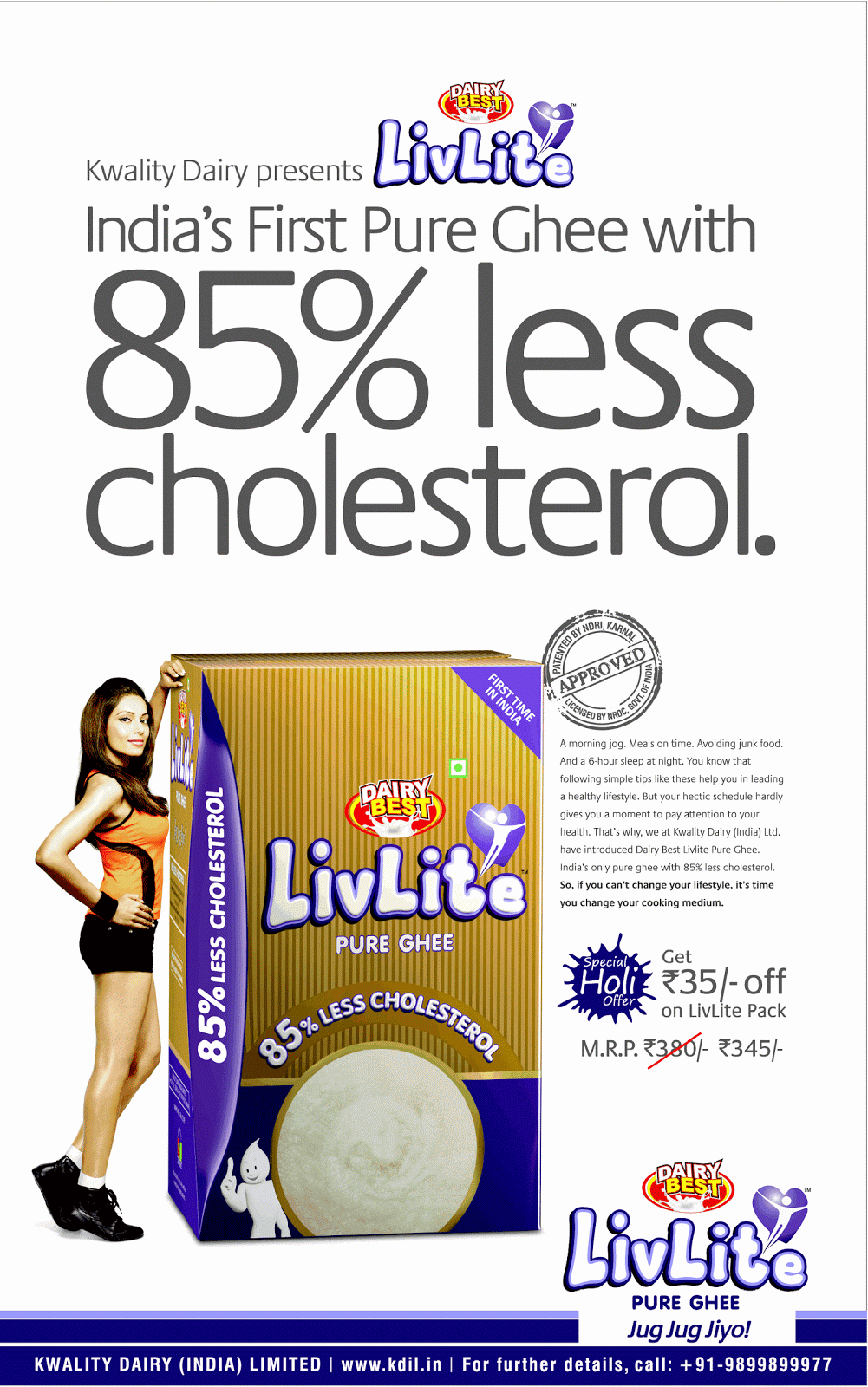 Print Ads Dairy Best LiveLite pure ghee 85 less cholestrol