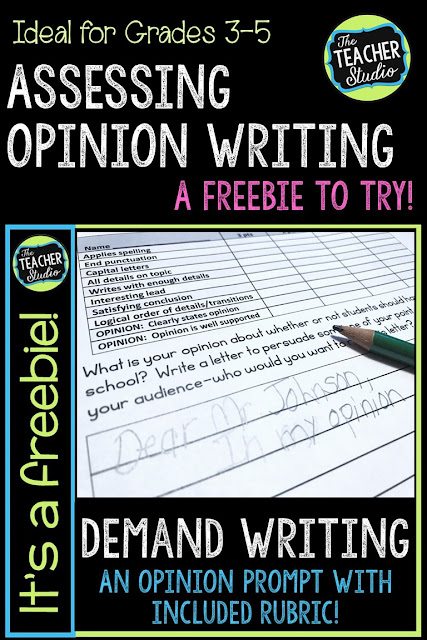 Teaching writing is never easy...but demand prompts can help you see exactly what your students are doing well and need help with. Check out this post with a freebie to help you with writing assessment. Writing freebie, demand writing, writing prompts, opinion writing, teaching opinion writing, assessing writing, writing lessons