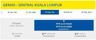 harga tiket (Gemas - KL Sentral)