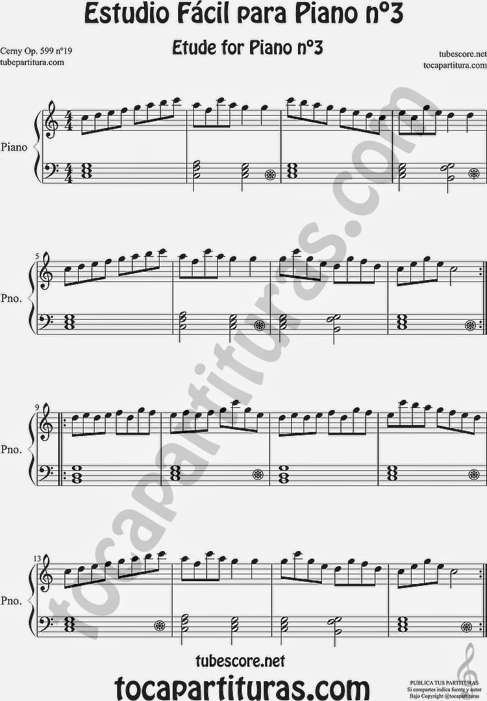 Cerny Op. 599 nº19 Partitura Tutorial de Estudio Fácil para Piano nº 3  